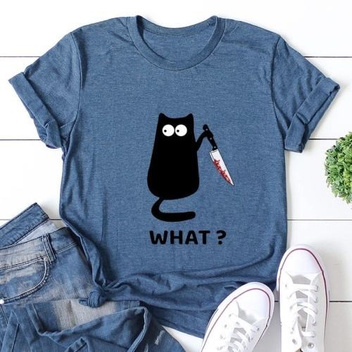 O que? Venda quente de camiseta com estampa de gato engraçado 
