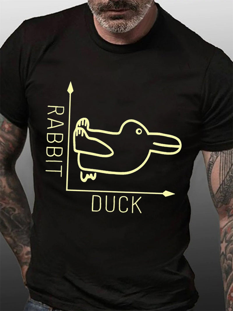 Camiseta com slogan masculino com estampa de pato coelho 