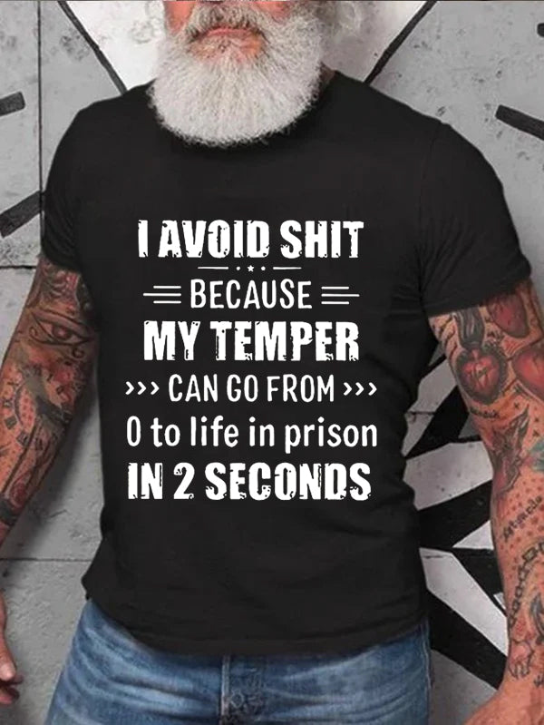 I Avoid Shit Letter Print Men Slogan T-Shirt