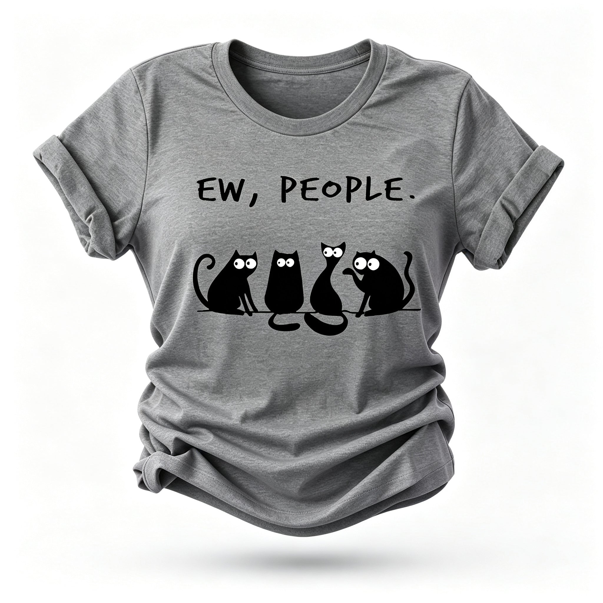 Ew People Cat Cartoon Print Cotton T-shirt