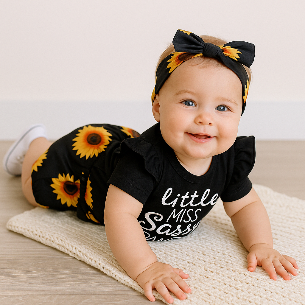 Ensemble bébé court tournesol « Little Miss Sassy Pants »