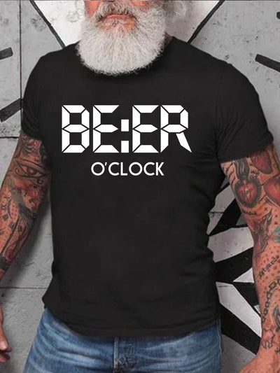 Beer O'Clock Print Men Slogan T-Shirt