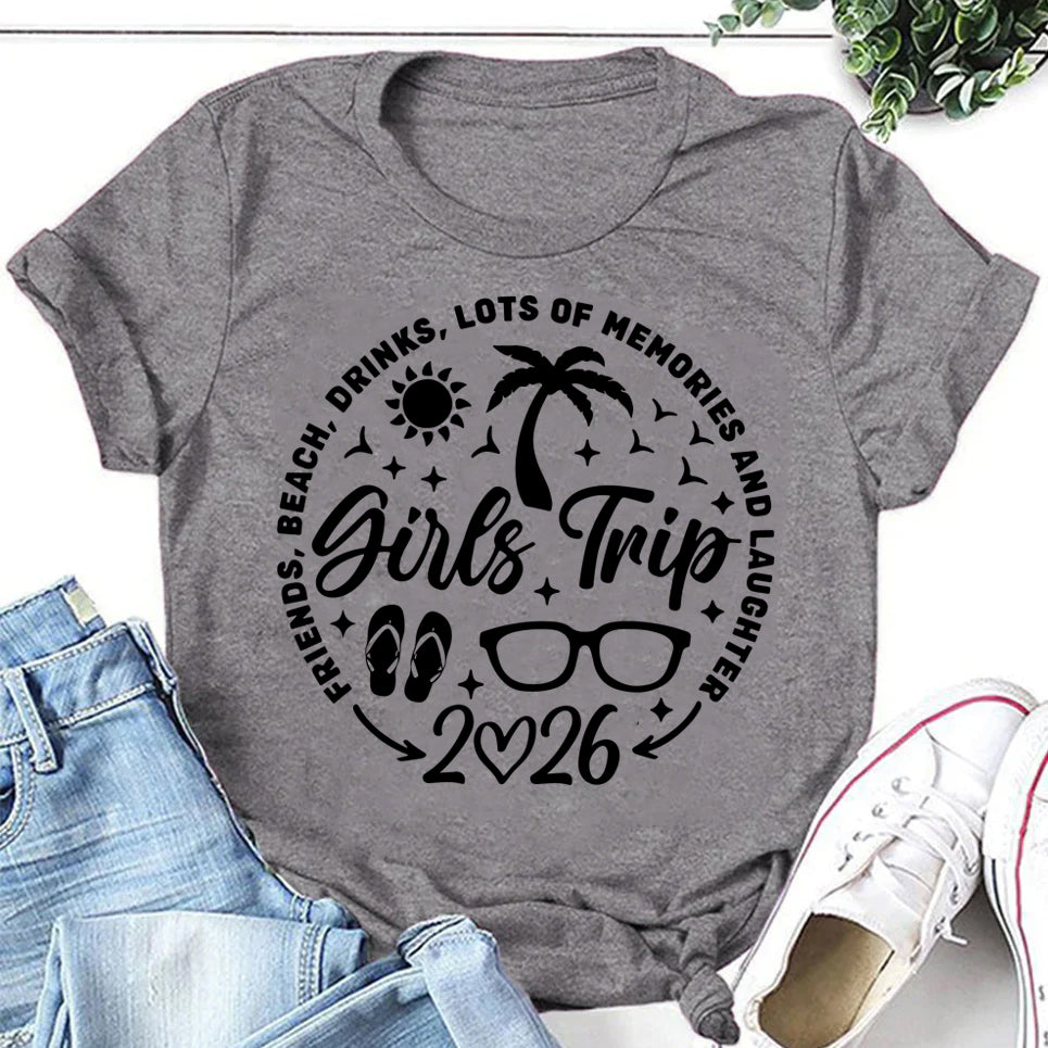Girl's Trip 2026 Letter Print Women Slogan T-Shirt