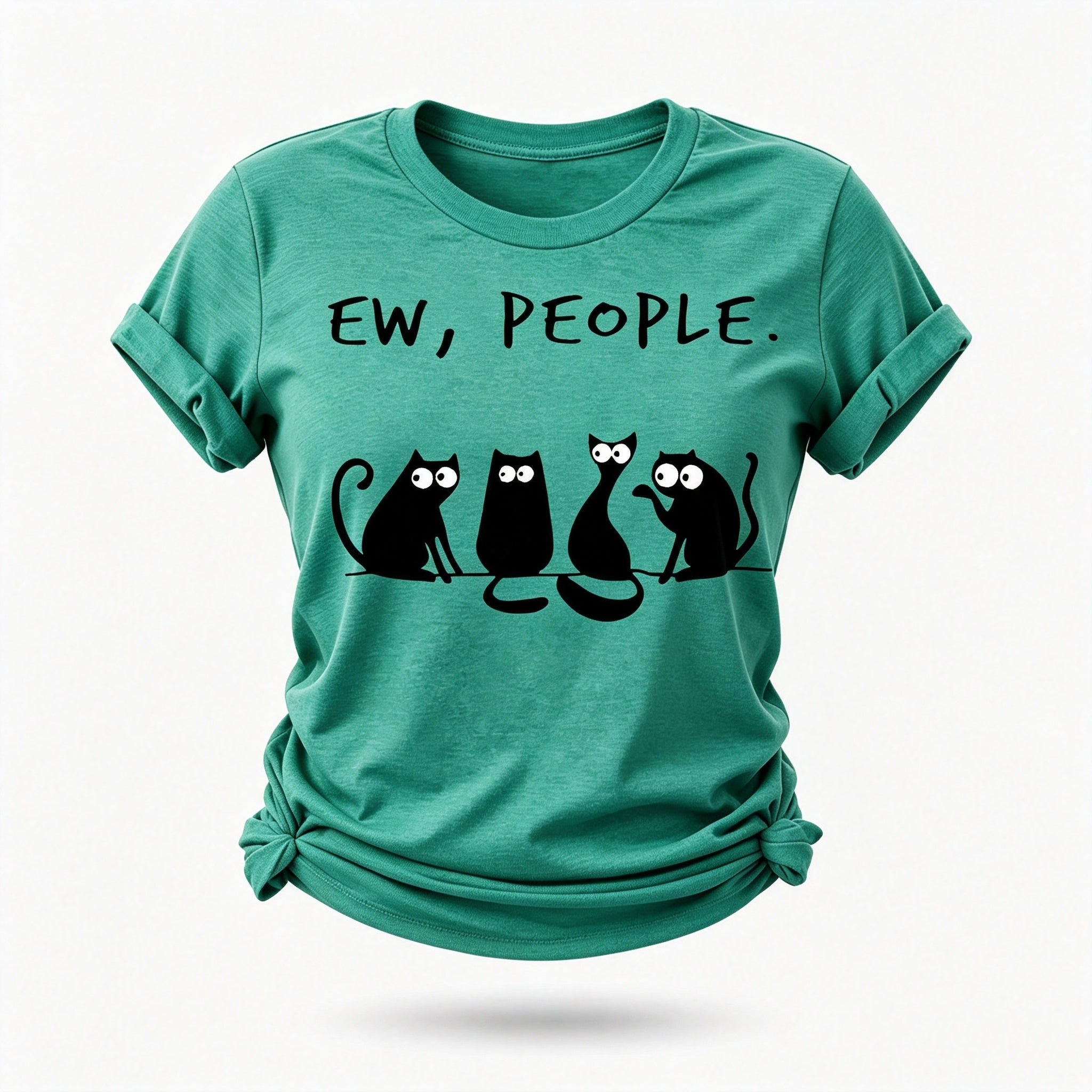 Ew People Cat Cartoon Print Cotton T-shirt