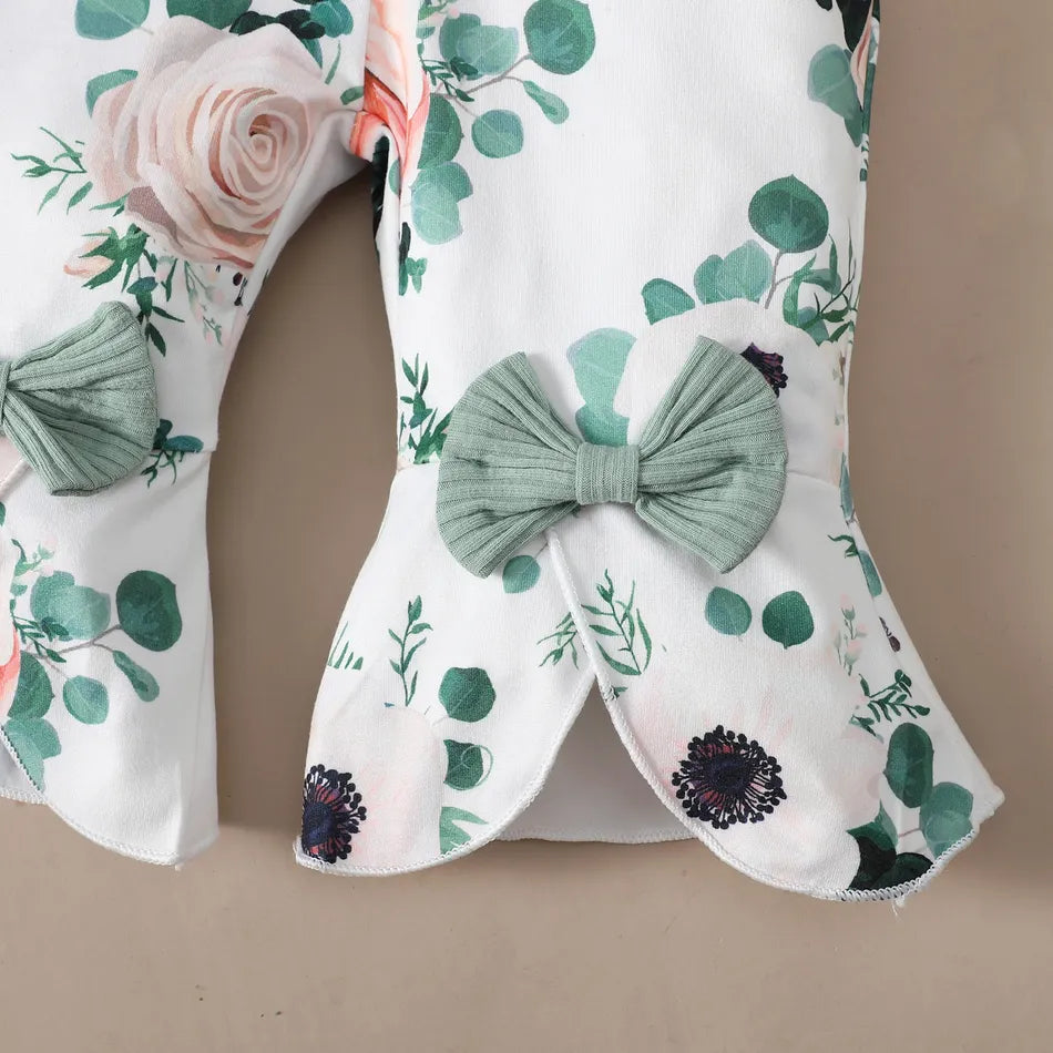 3PCS My Mom Is My Bestie Letter Floral Print Baby Set