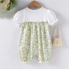 Fresh Floral Printed Short Sleeve Baby Jumpsuit