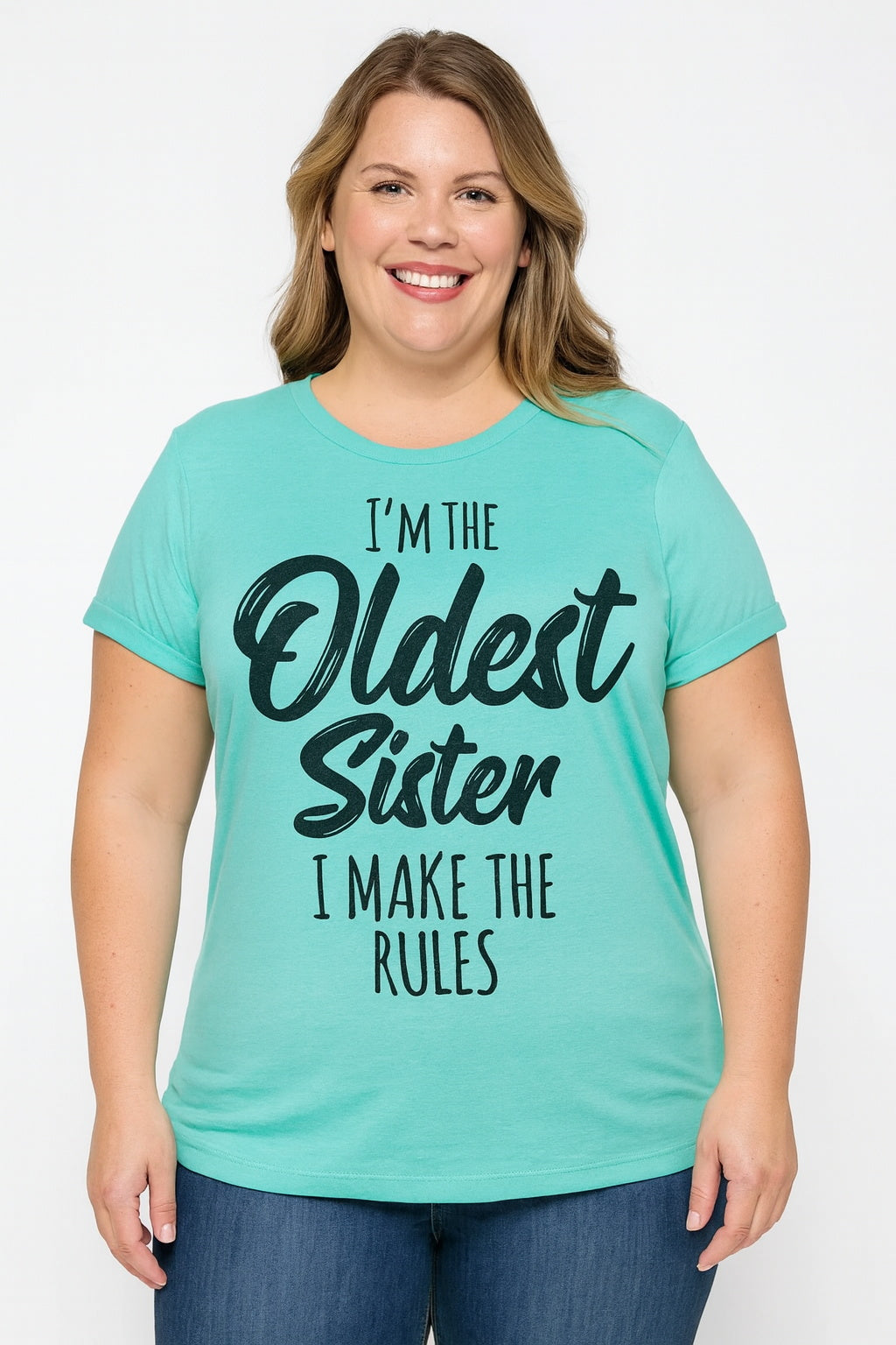 I Am The Oldest Sister Fashion Letter Print Women Slogan Plus Size T-Shirt