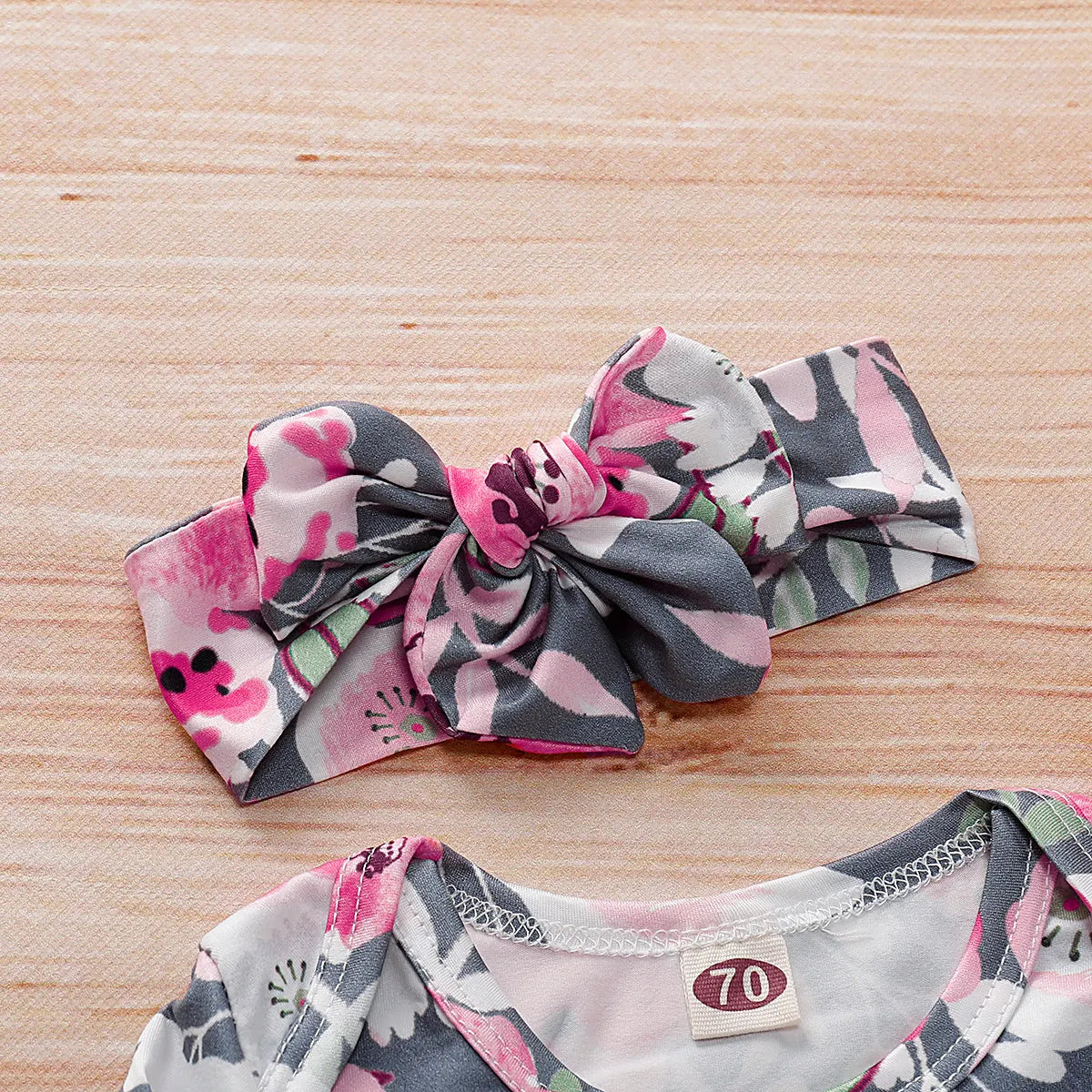 2PCS Baby NewBorn Lovely Floral Print Pajamas and Headband