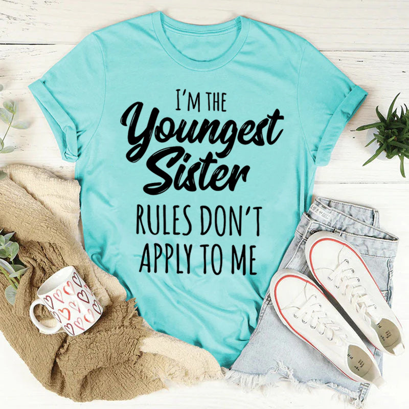 I Am The Youngest Sister Fashion Letter Print Women Slogan Plus SizeT-Shirt