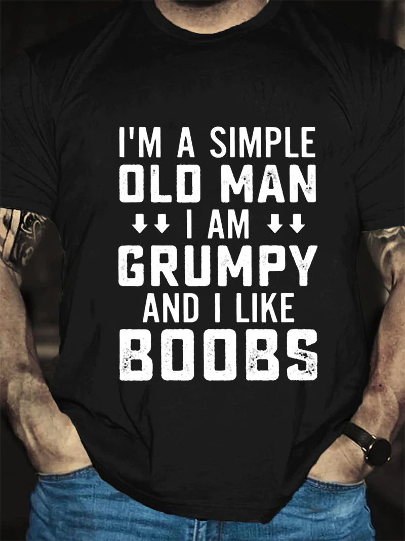 Camiseta com slogan masculino com estampa de homem velho e simples 
