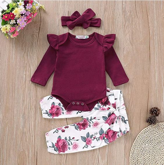 3PCS Pretty Floral Printed Baby Girl Set