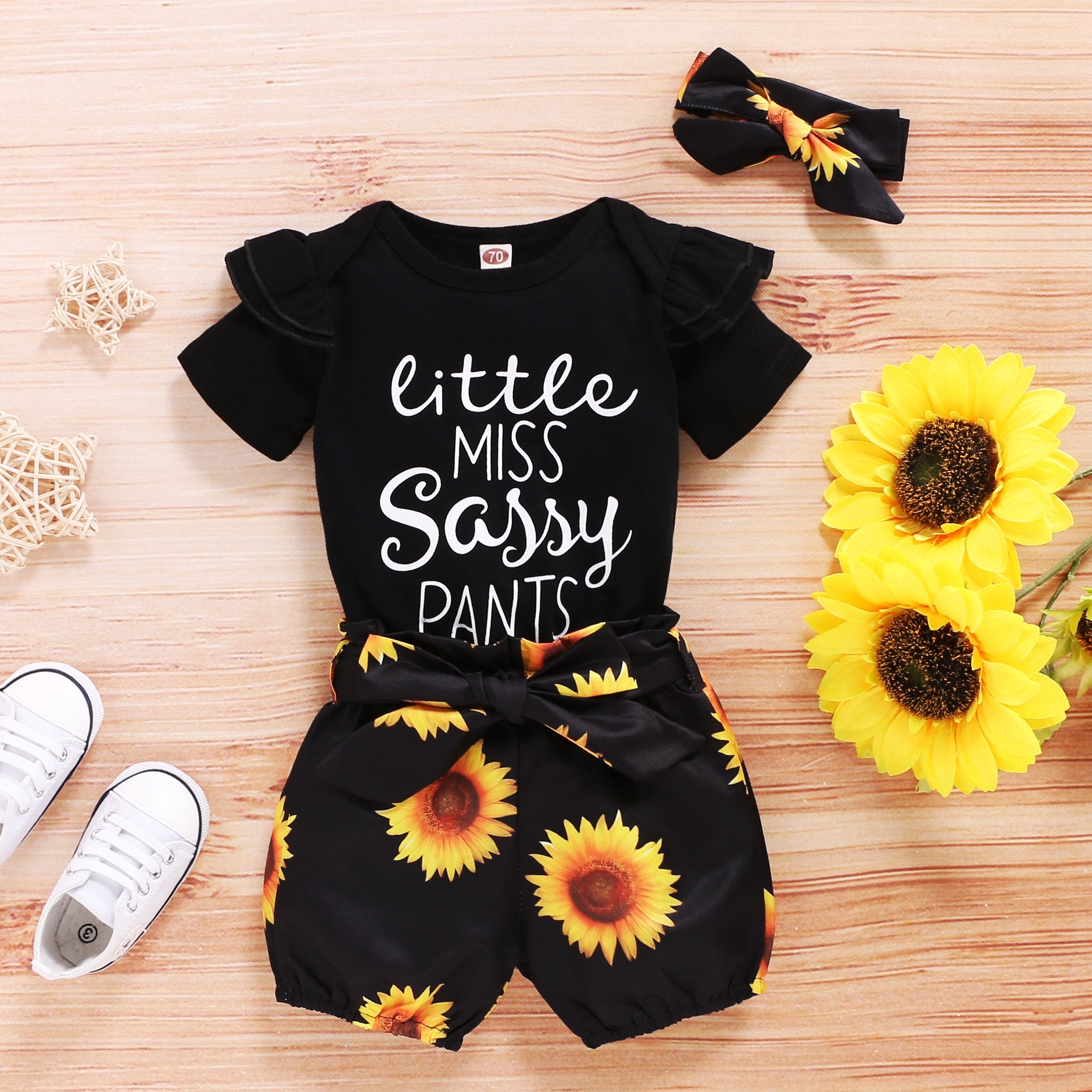 Little Miss Sassy Pants Printed Sunflower Short Baby Set