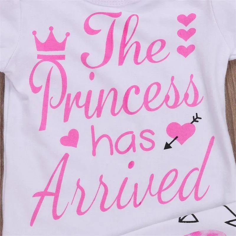3PCS The Princess Has Arrived Letter Print Baby Set