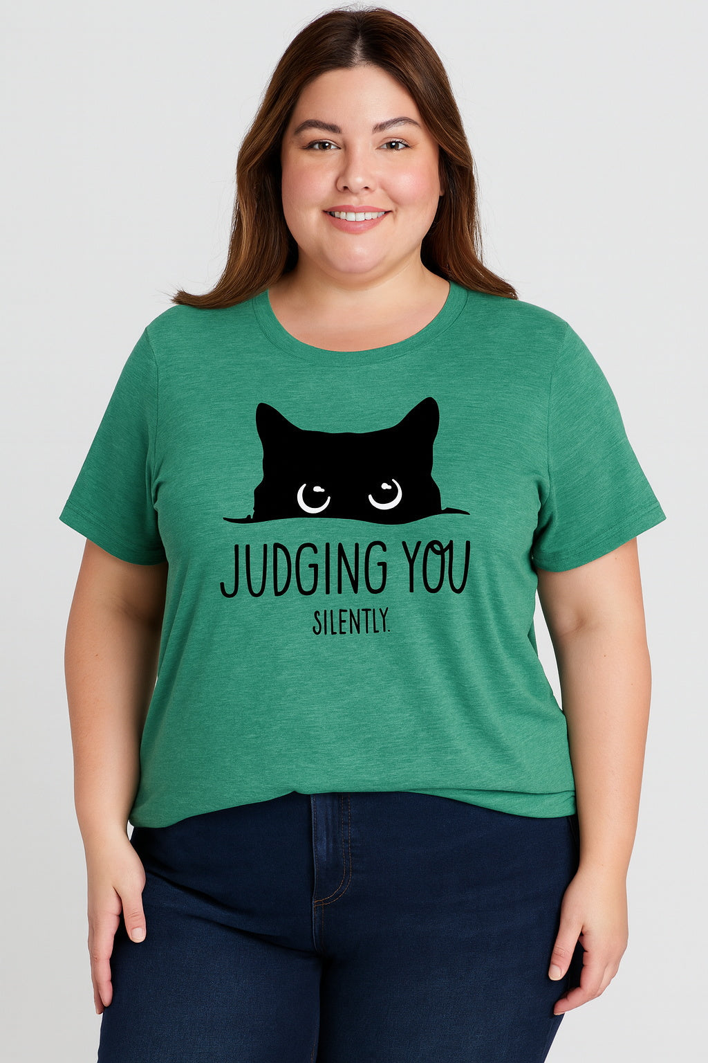Judging You Slilently Cat Print Women Slogan Plus Size T-shirt