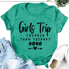 Camiseta feminina com slogan elegante e estampa de carta de viagem para meninas