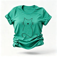 Cat Print Crew Neck Short Sleeve T-shirt