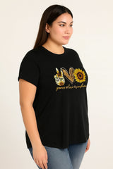 Sunflower Round Neck Summer Tops Peace Love Sunshine Graphic Plus Size T-shirts