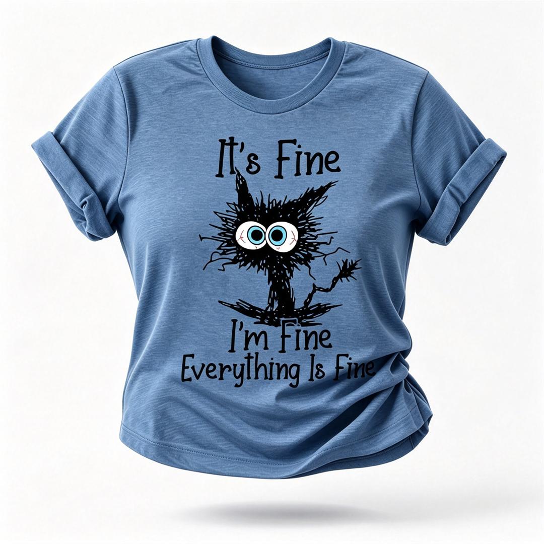C'est bien, je vais bien, t-shirt avec slogan imprimé chat pour femmes 