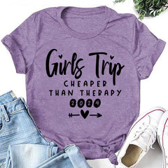 Stylish Girls Trip Letter Print Women Slogan T-Shirt