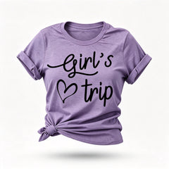 Girl's Trip Letter Heart Print Women Slogan T-Shirt