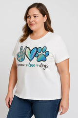 Fashion Peace Love Dog Paws Plus Size T Shirt