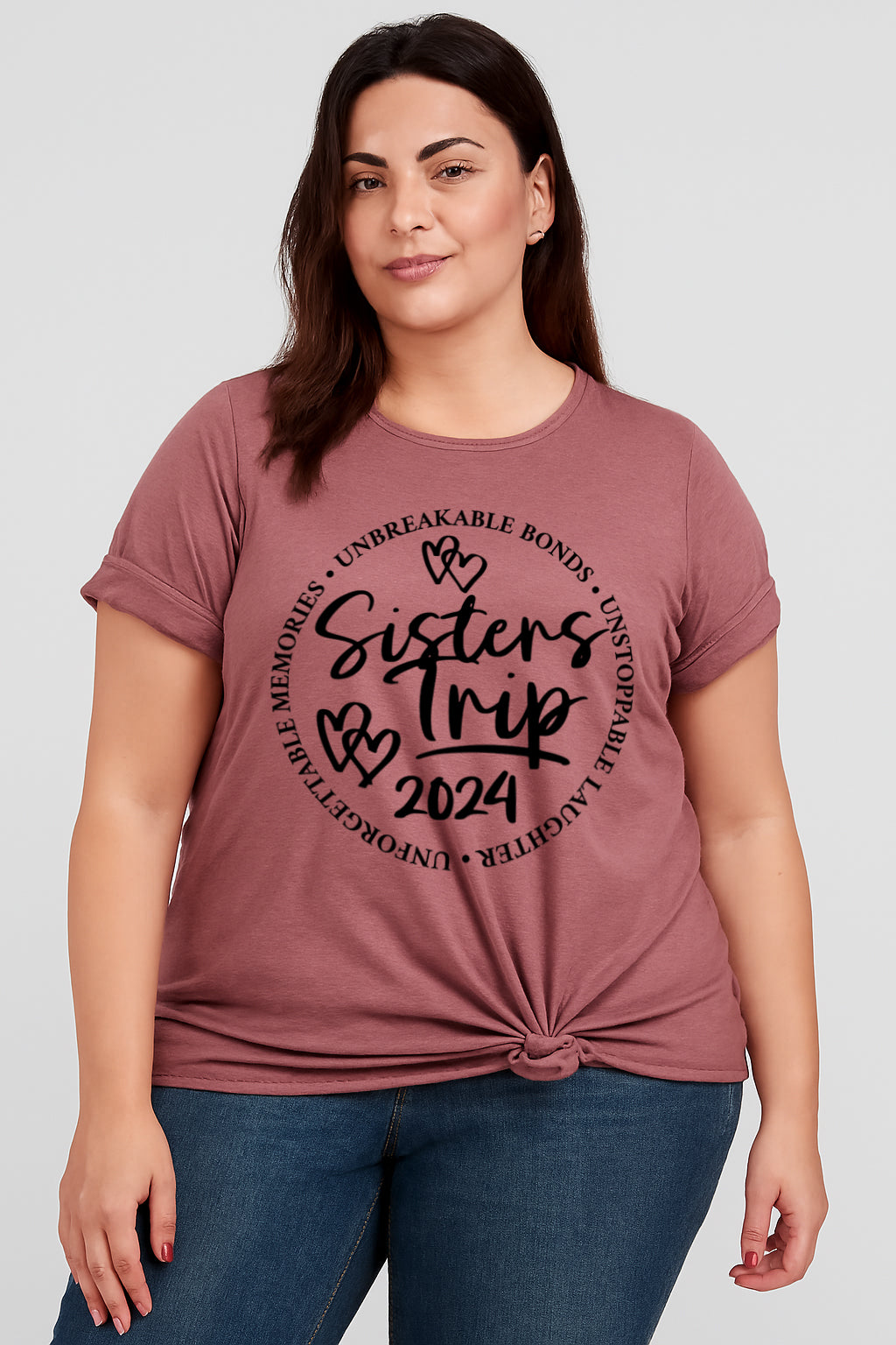 Sisters Trip 2024 Letter Print Women Slogan Plus Size T-Shirt