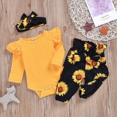3PCS Sunflower Flutter Sleeve Baby Set
