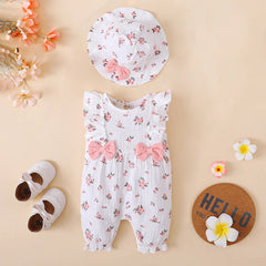 2PCS Pretty Floral Printed Baby Sleeveless Jumpsuit