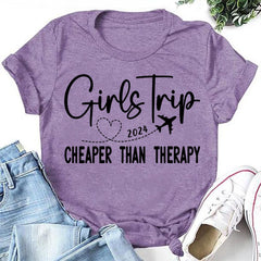 Girl's Trip 2024 Cheaper Letter Print Women Slogan T-Shirt