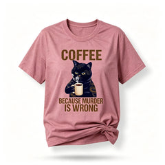 Cat Drinking Coffee Graphic Print Cotton