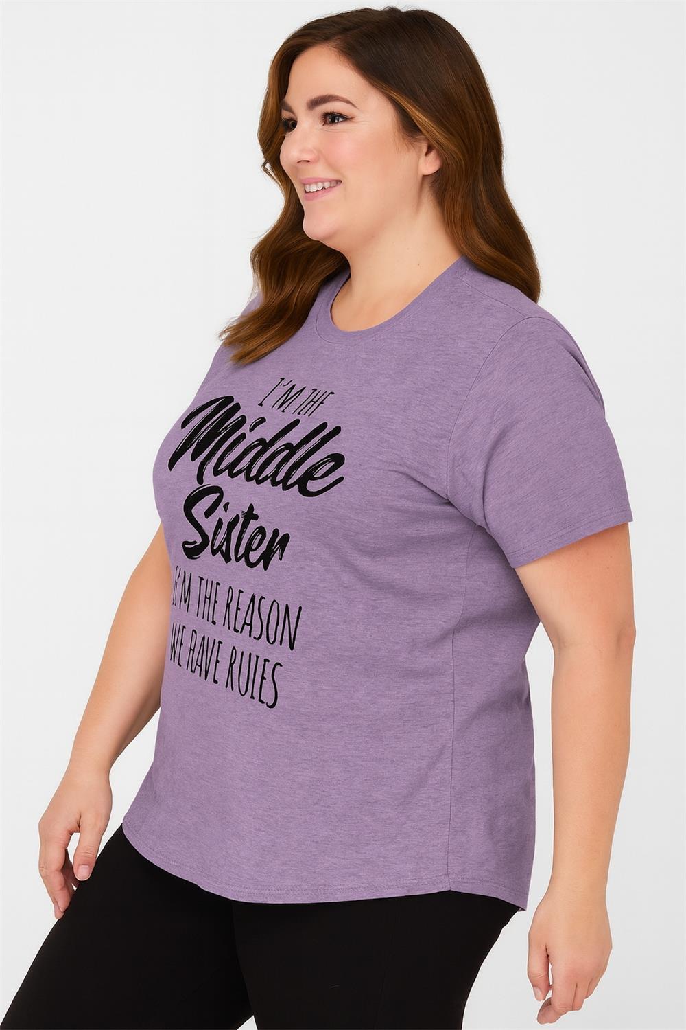 I Am The Middle Sister Fashion Letter Print Women Slogan Plus Size T-Shirt
