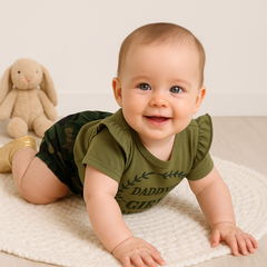 2PCS Daddy's Girl Ruffle Shoulder Top With Camouflage Shorts Baby Set