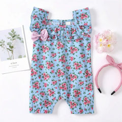 Graceful Floral Printed Flutter Sleeve Baby Jumpsuit