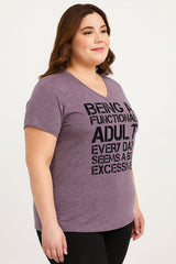 Being A Functional Adult Print Women Slogan V neck Plus Size T-shirt
