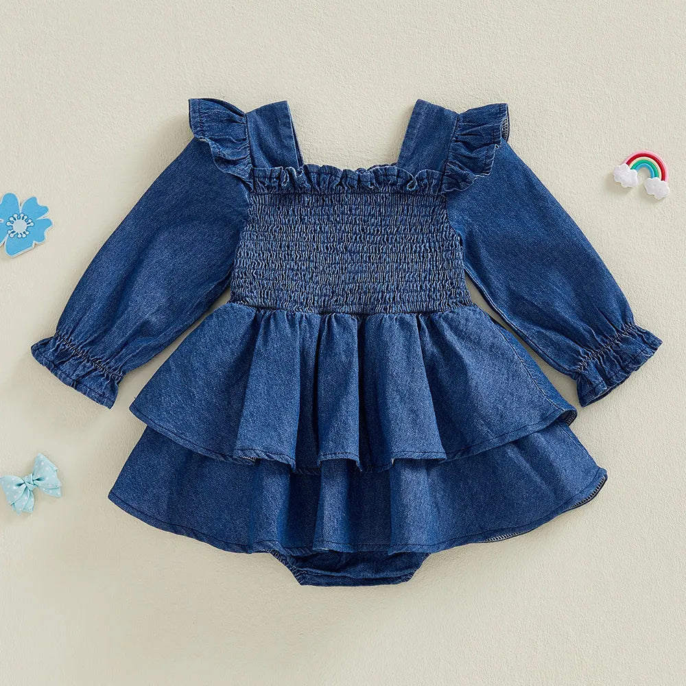 Grace Solid Color Long Sleeve Ruffle Baby Romper