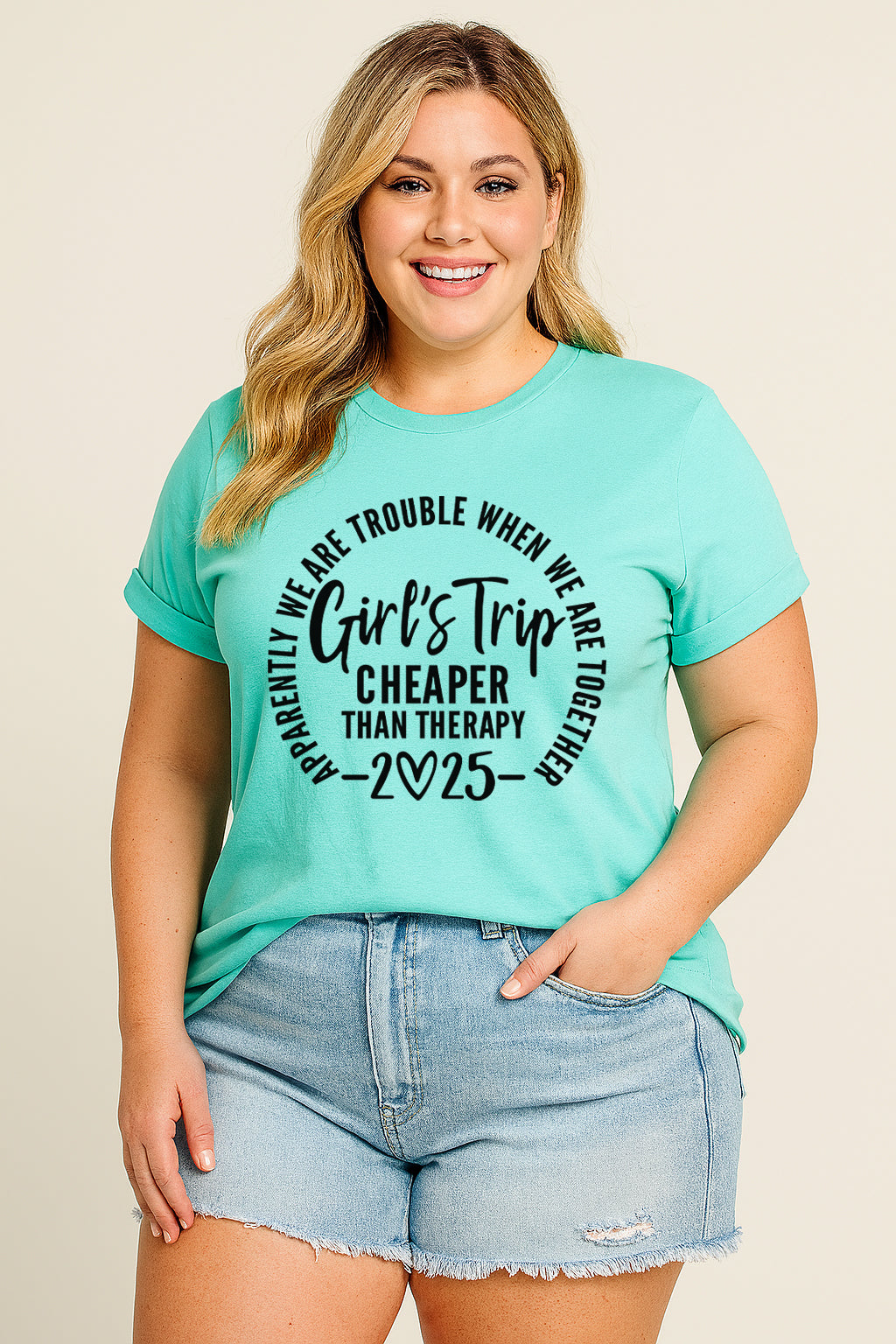 Girl's Trip 2025 Cheaper Letter Print Women Slogan Plus Size T-Shirt