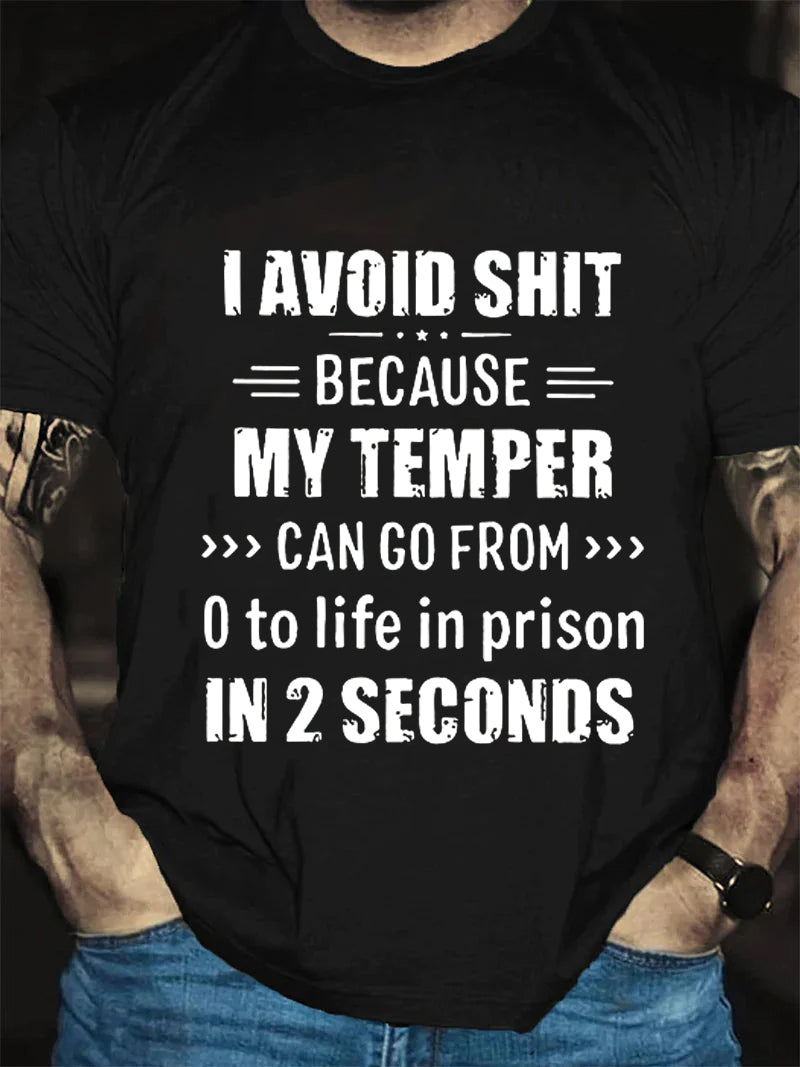 I Avoid Shit Letter Print Men Slogan T-Shirt