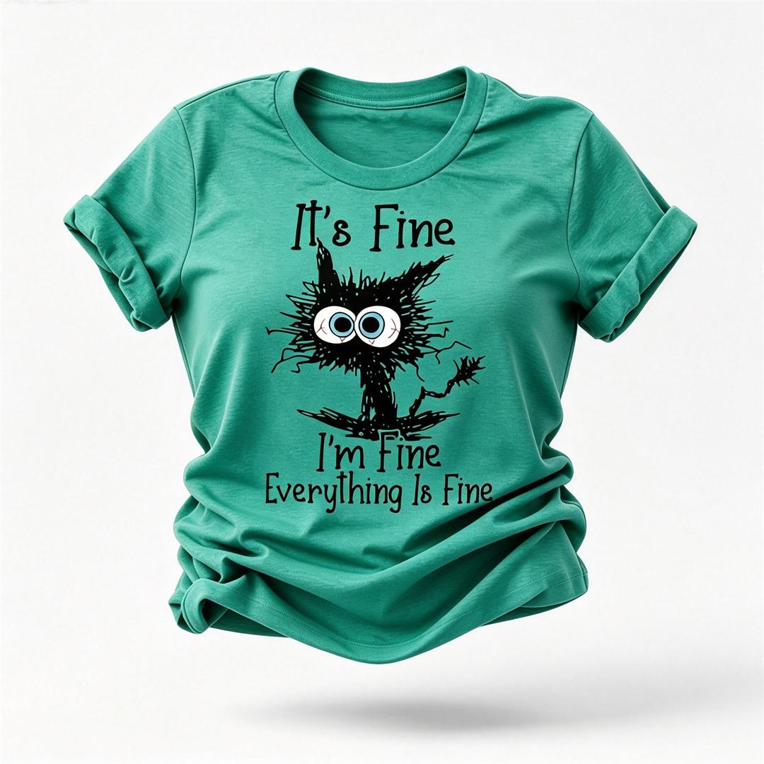 C'est bien, je vais bien, t-shirt avec slogan imprimé chat pour femmes 