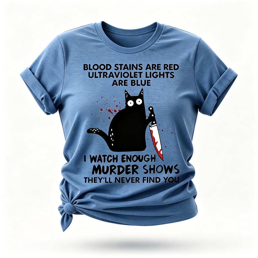 Camiseta com slogan feminino com estampa vermelha e manchas de sangue 