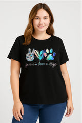 Fashion Peace Love Dog Paws Plus Size T Shirt
