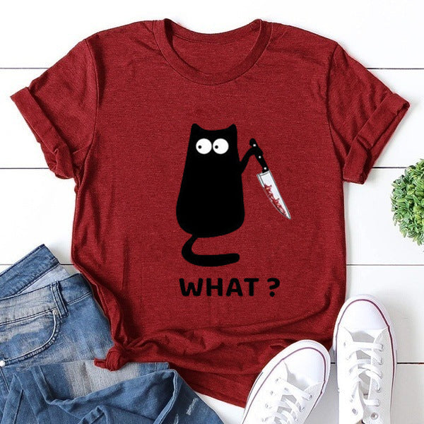 What? Hot Sale Funny Cat Printed Fashion T-Shirt