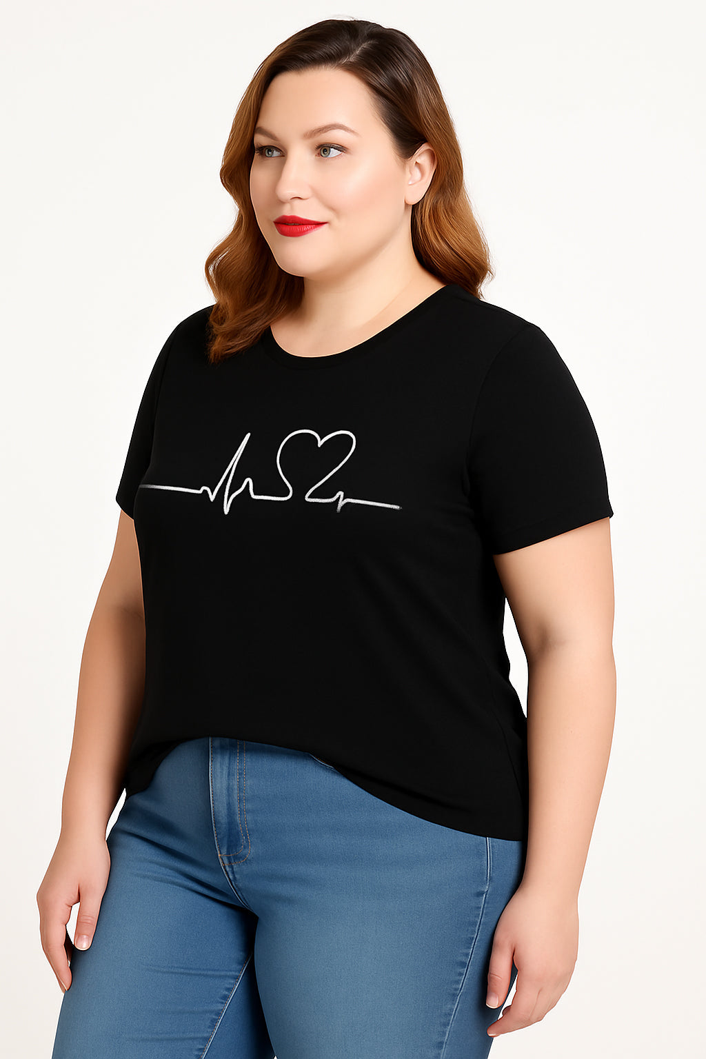 Heartbeat Line Print Plus Size T-Shirt