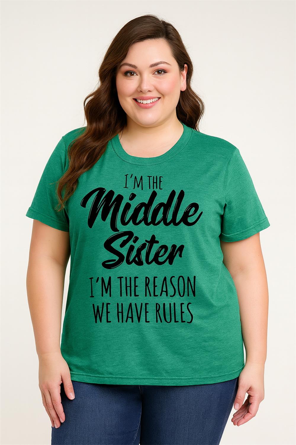 I Am The Middle Sister Fashion Letter Print Women Slogan Plus Size T-Shirt