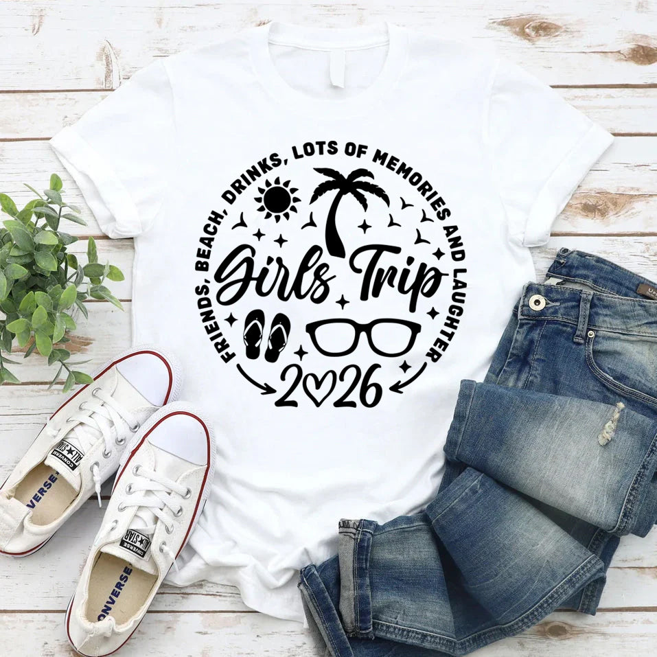 Girl's Trip 2026 Letter Print Women Slogan T-Shirt