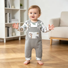2PCS Cute Animal Printed Long Sleeve Overalls Baby Set