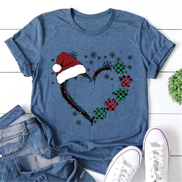 Christmas Heart Print Women Slogan T-Shirt