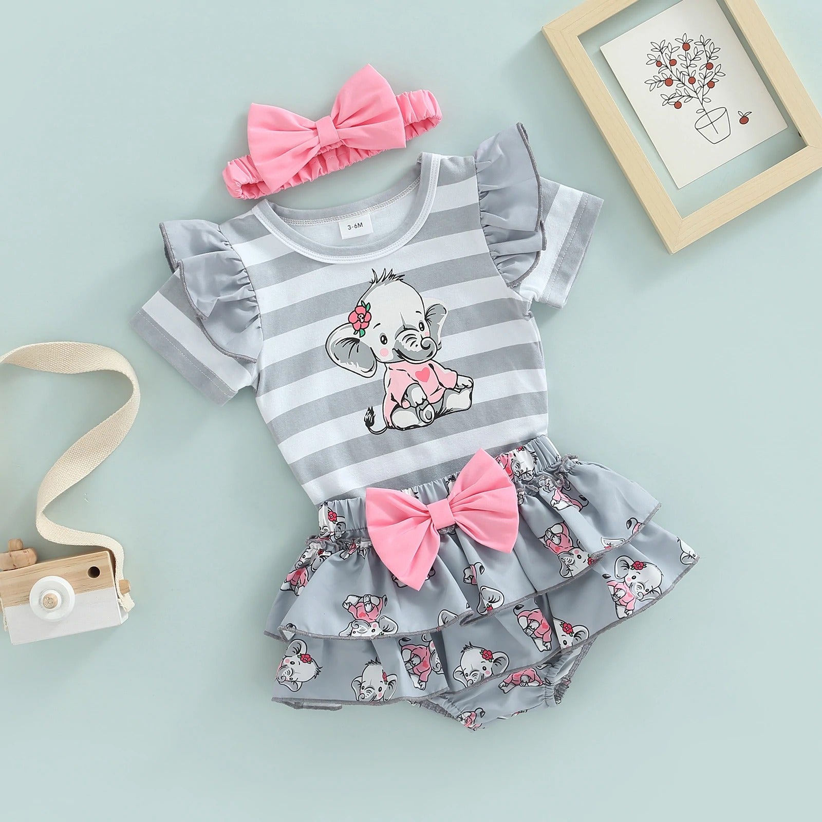 3PCS Lovely Elephant Printed Baby Set
