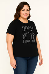 OOPS I DON´T CARE Cat Print Plus Size T-Shirt