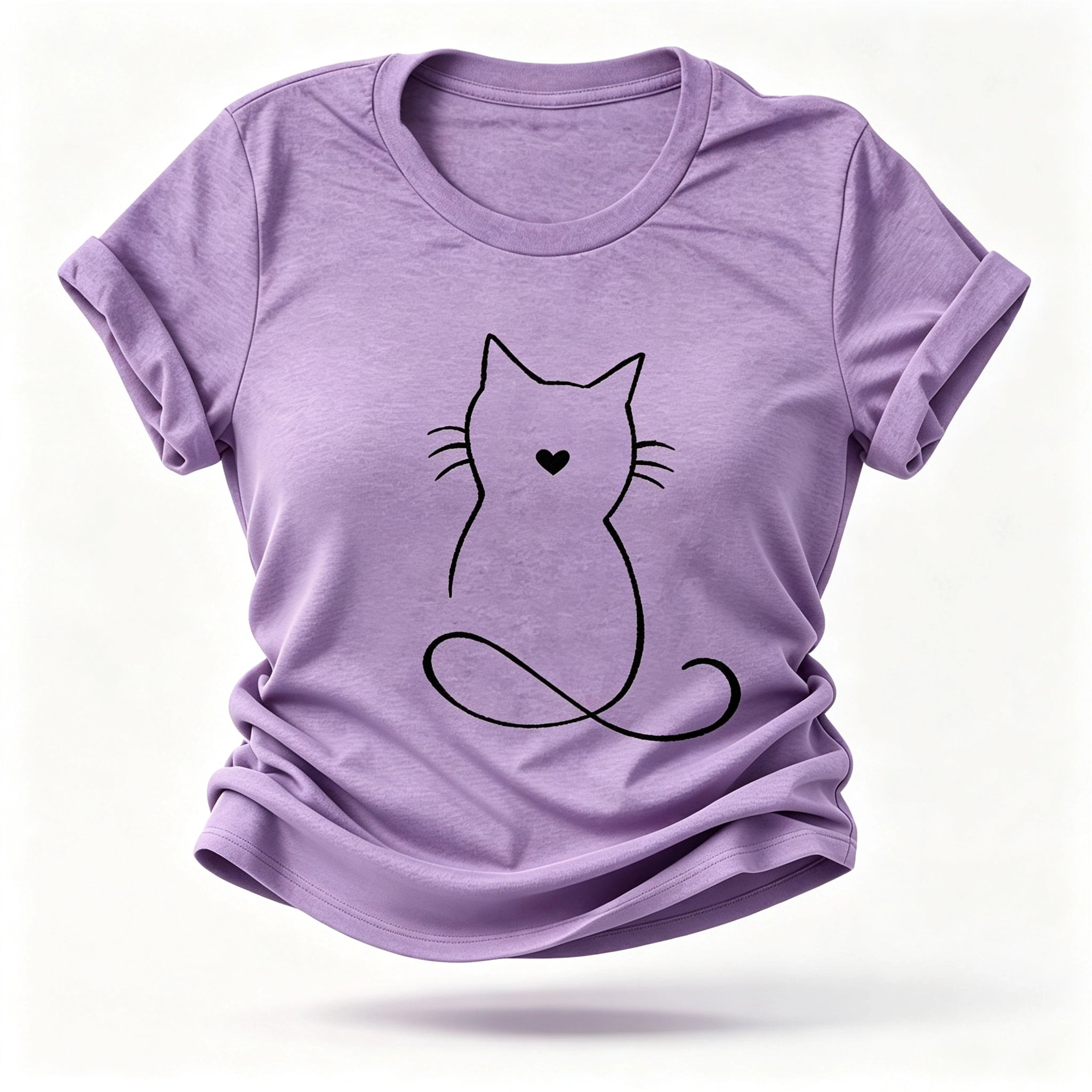 Cat Print Crew Neck Short Sleeve T-shirt