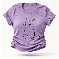 Cat Print Crew Neck Short Sleeve T-shirt